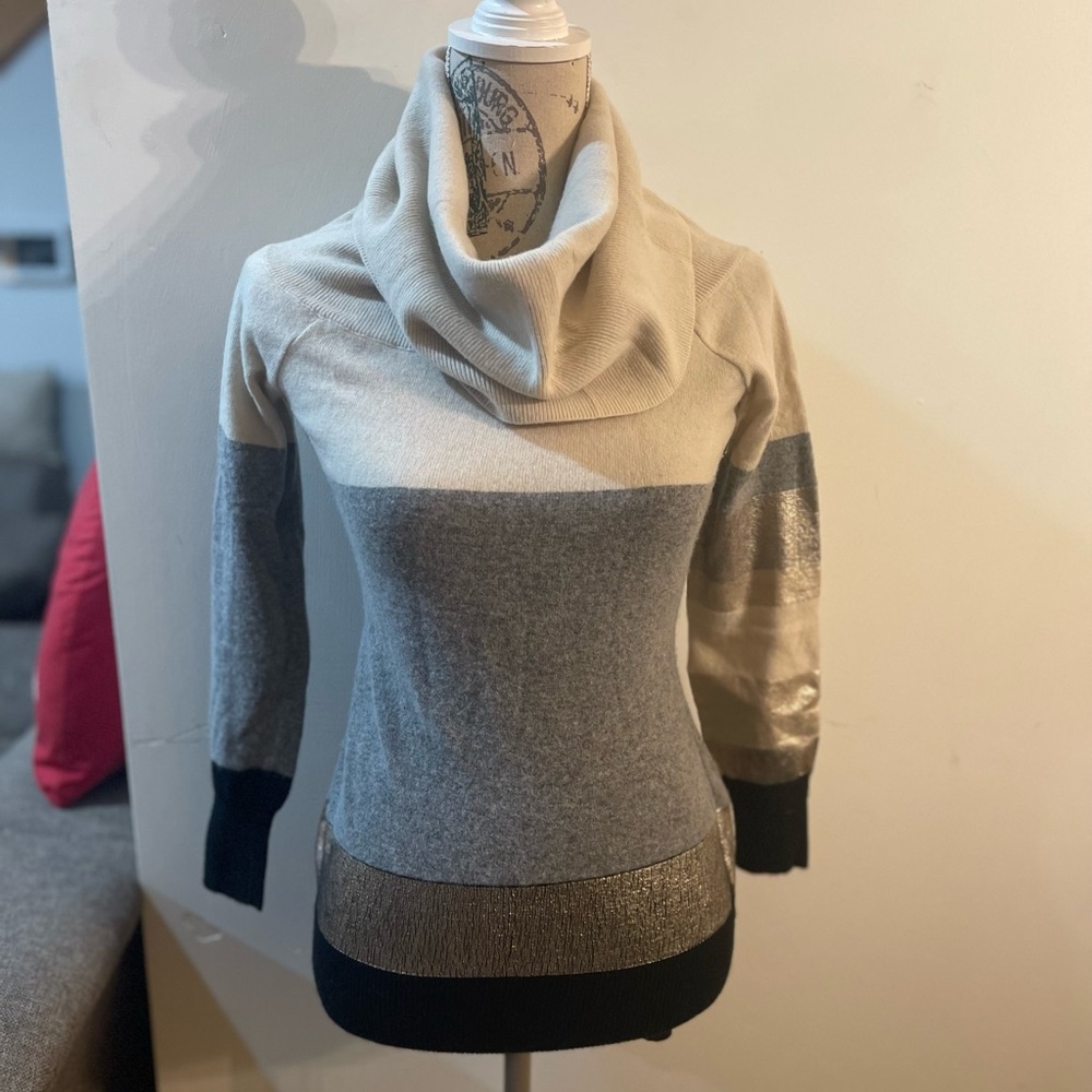 Neutral Colorblock Cowl Neck Sweater - Taupe & Gray
